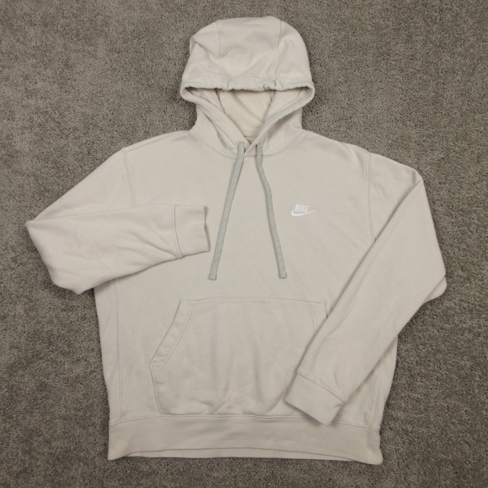 Nike Sweater Mens Medium Beige Sportswear Club Fleece Pullover Hoodie Sweatshirt